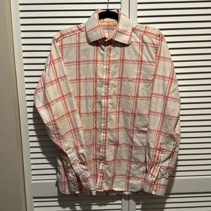 Men’s Burberry Long Sleeve Button Down Size Small Yellow/Peach Plaid 100% Cotton